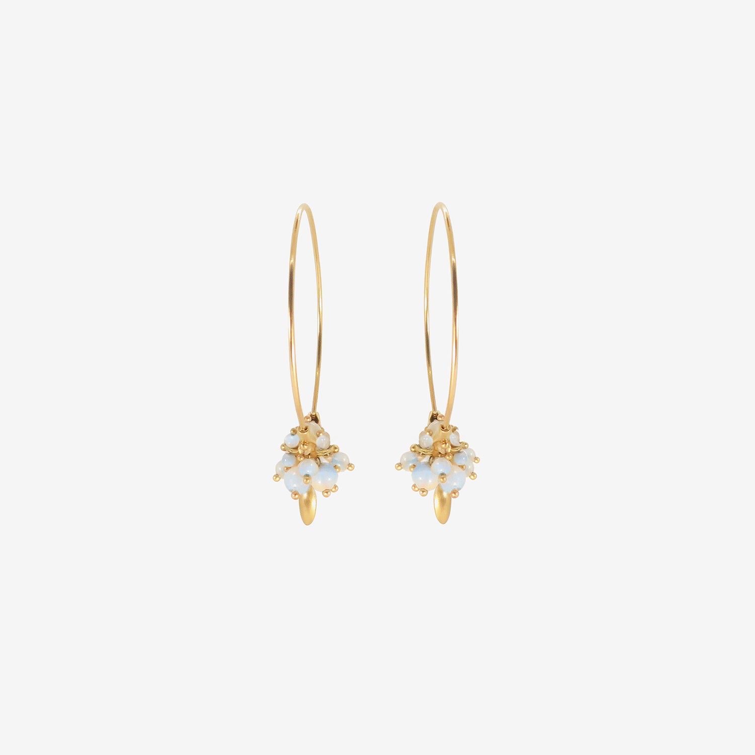 TED MUEHLING 18K & AUSTRALIAN OPAL SMALL HOOP CLUSTER EARRINGS