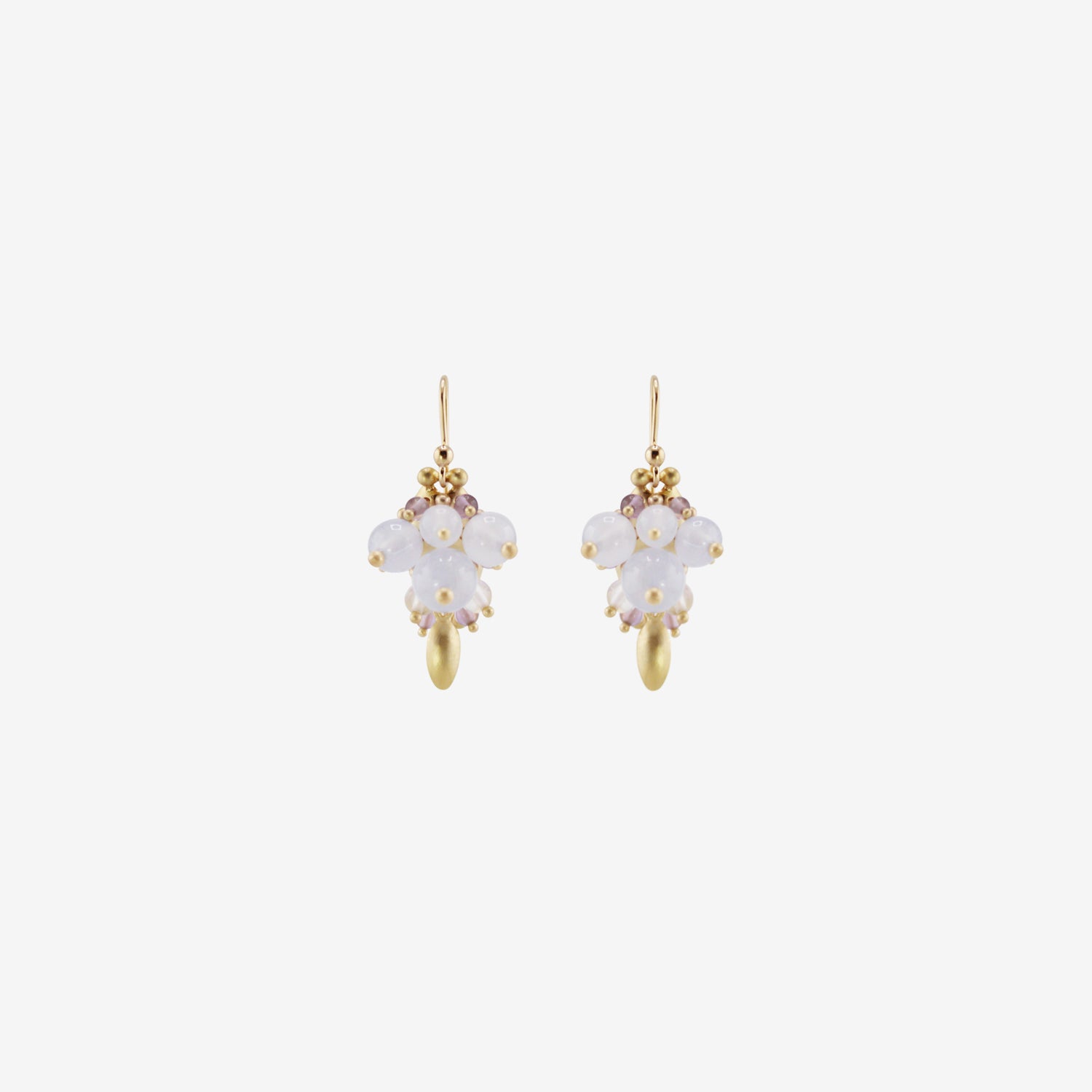 TED MUEHLING 18K & BLUE CHALCEDONY BUG CLUSTER EARRINGS