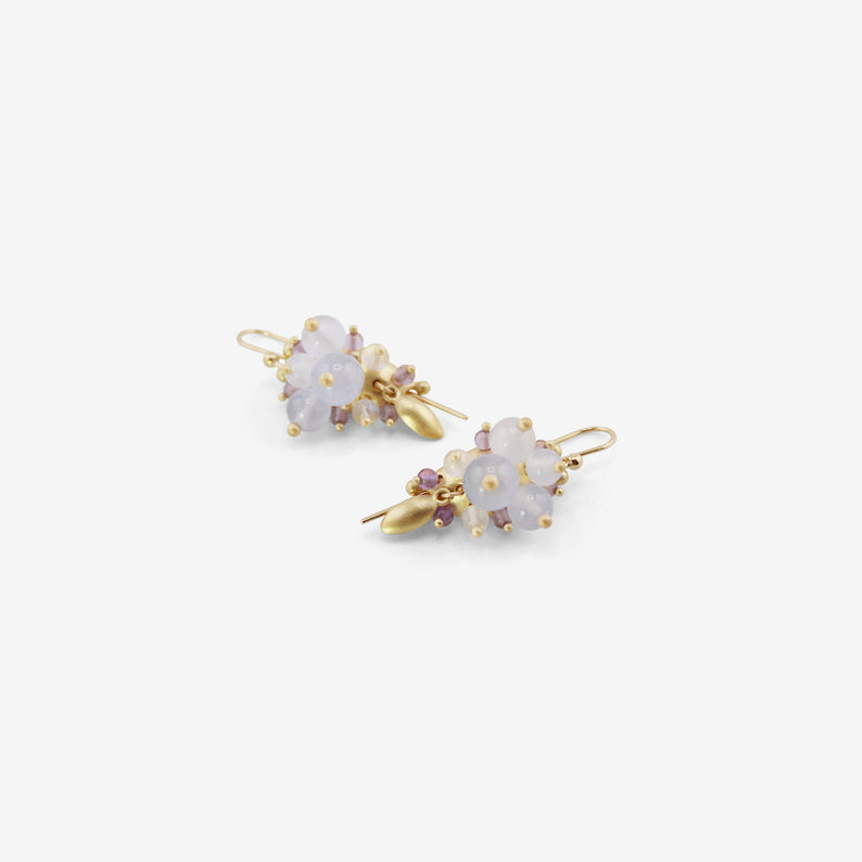 TED MUEHLING 18K & BLUE CHALCEDONY BUG CLUSTER EARRINGS