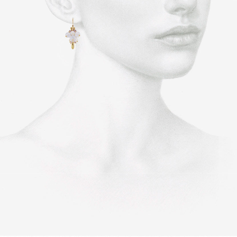TED MUEHLING 18K & BLUE CHALCEDONY BUG CLUSTER EARRINGS