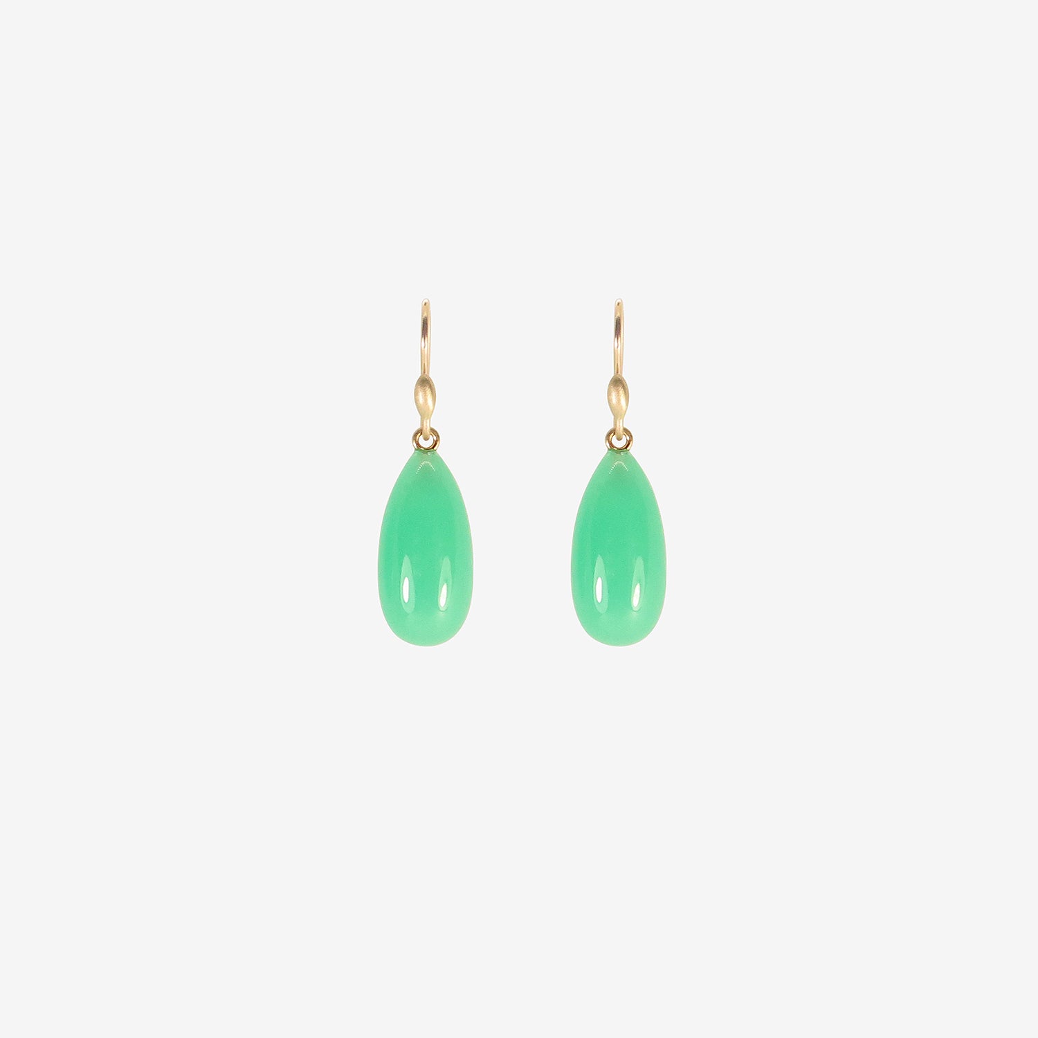 TED MUEHLING 14K & CHRYSOPRASE HAND-CUT EARRINGS