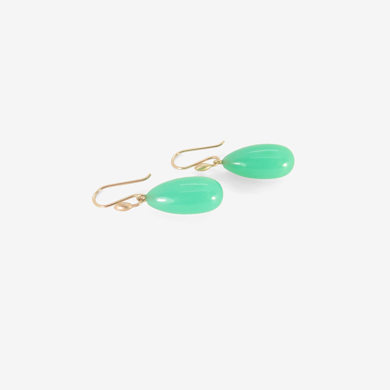 TED MUEHLING 14K & CHRYSOPRASE HAND-CUT EARRINGS