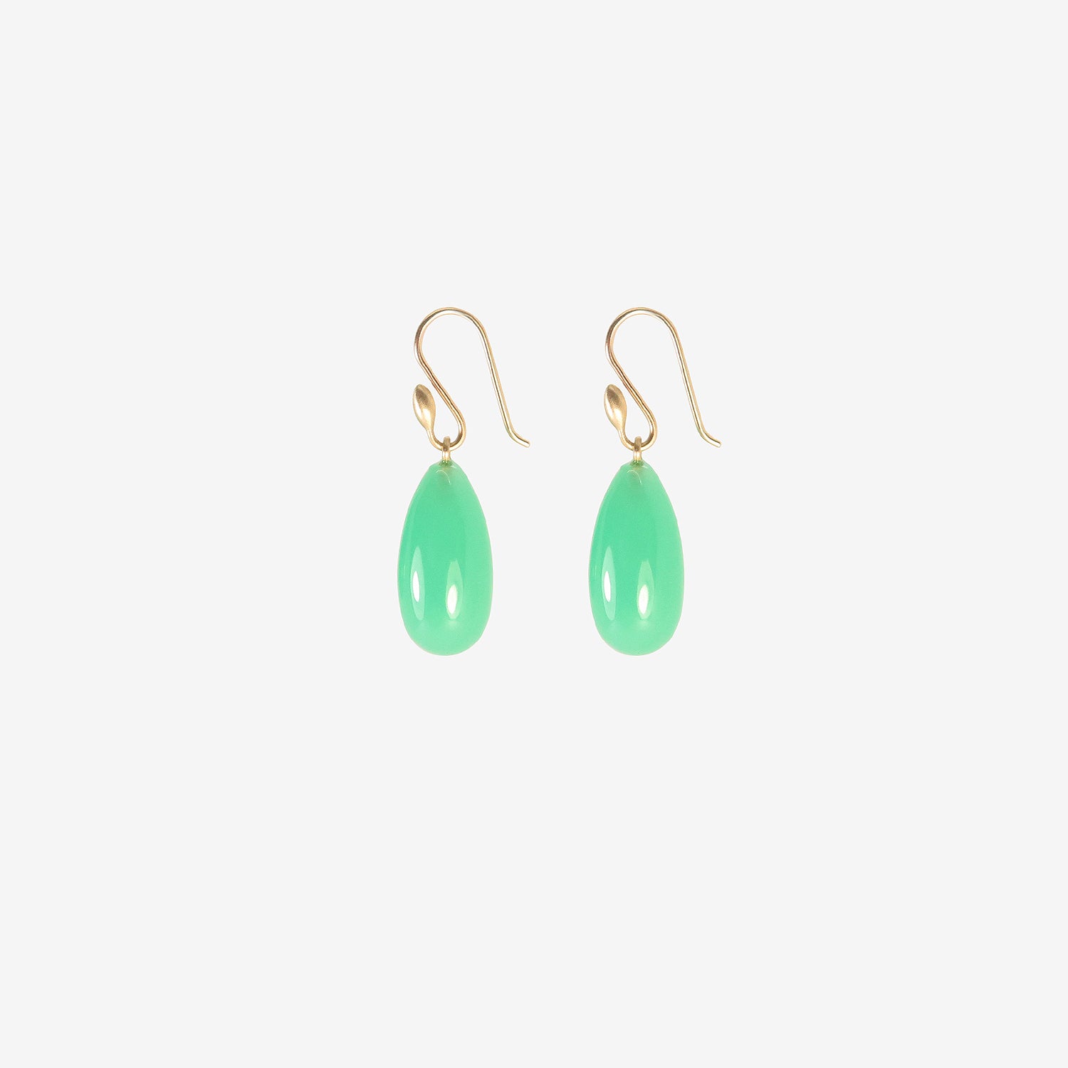 TED MUEHLING 14K & CHRYSOPRASE HAND-CUT EARRINGS