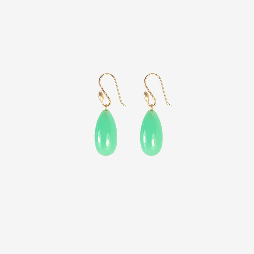 TED MUEHLING 14K & CHRYSOPRASE HAND-CUT EARRINGS