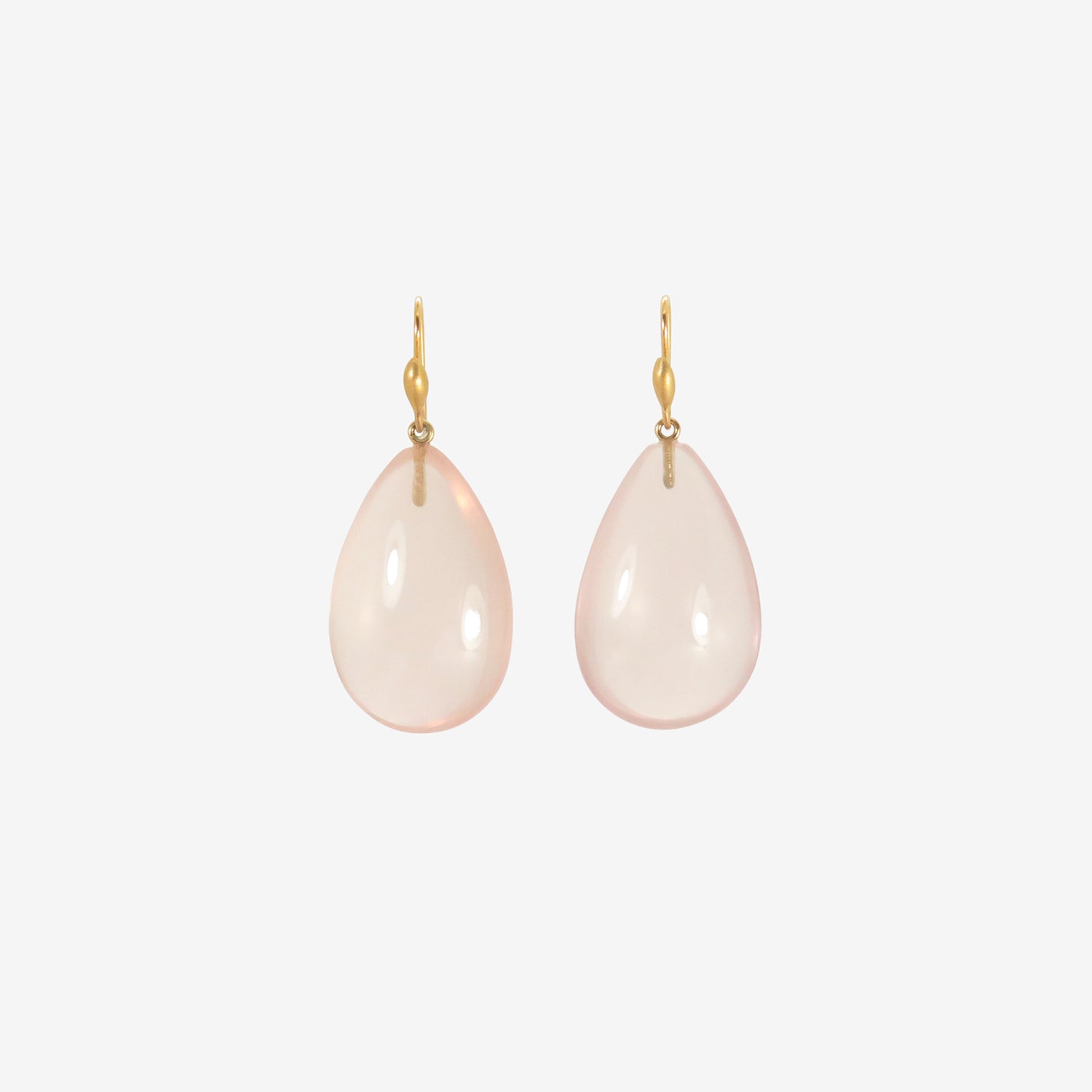 TED MUEHLING 14K & ROSE QUARTZ HAND-CUT TEARDROP EARRINGS
