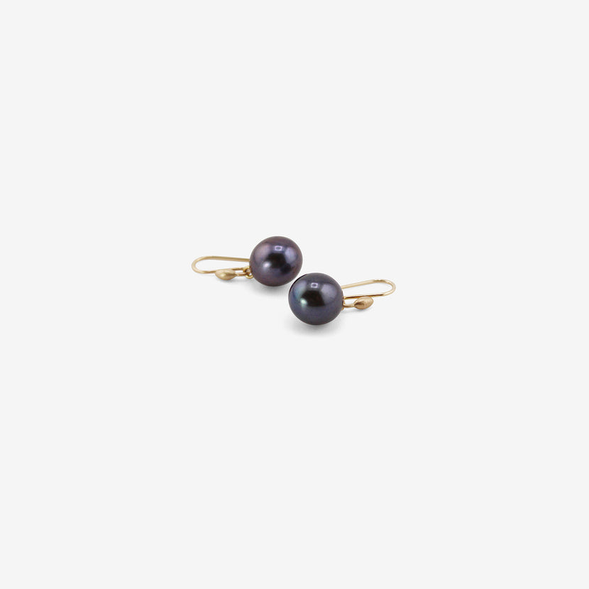 TED MUEHLING 14K & MEDIUM BLACK FRESHWATER PEARL EARRINGS
