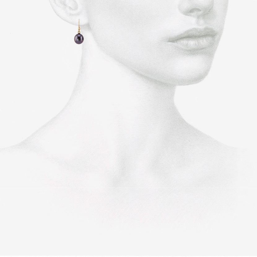 TED MUEHLING 14K & MEDIUM BLACK FRESHWATER PEARL EARRINGS