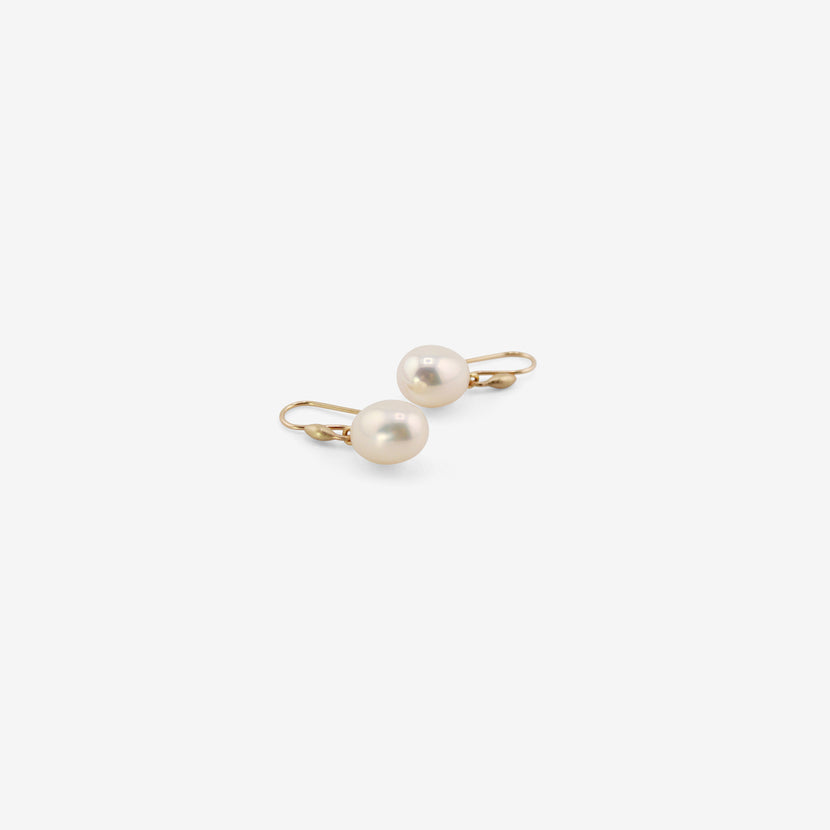 TED MUEHLING 14K & MEDIUM WHITE FRESHWATER PEARL EARRINGS