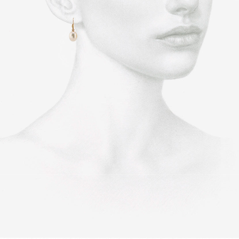 TED MUEHLING 14K & MEDIUM WHITE FRESHWATER PEARL EARRINGS
