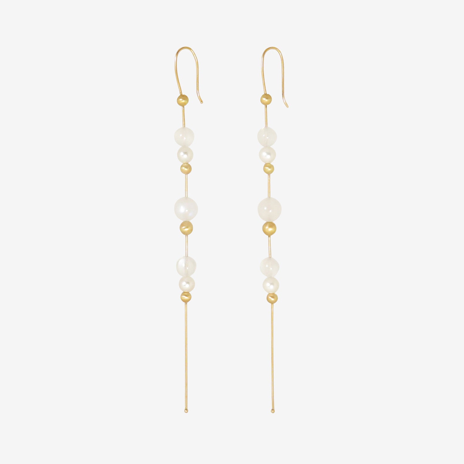 TED MUEHLING 14K & MOONSTONE BEAD CHAIN EARRINGS WITH WHITE PEARLS