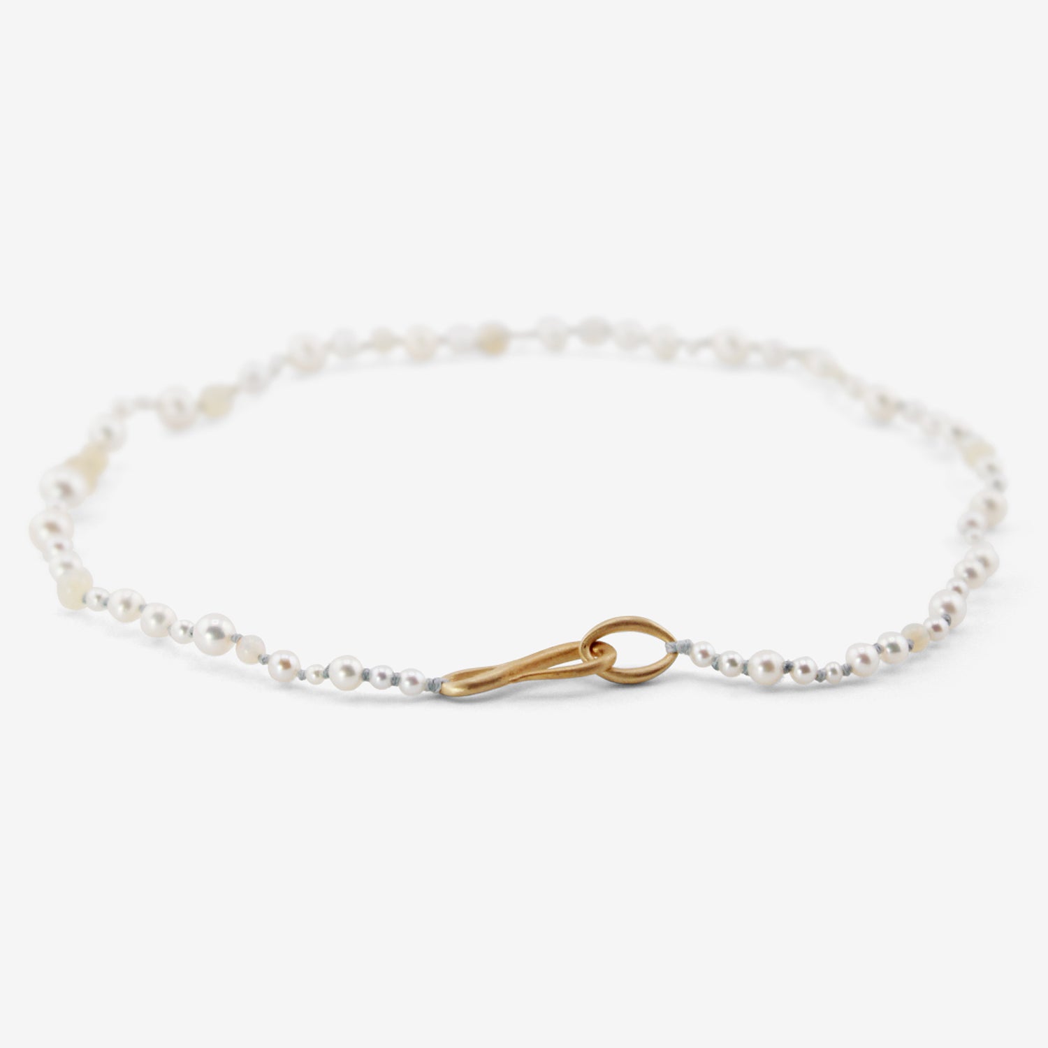 TED MUEHLING PEARL & OPAL CHOKER ON BLUE SILK THREAD WITH 10K CLASP