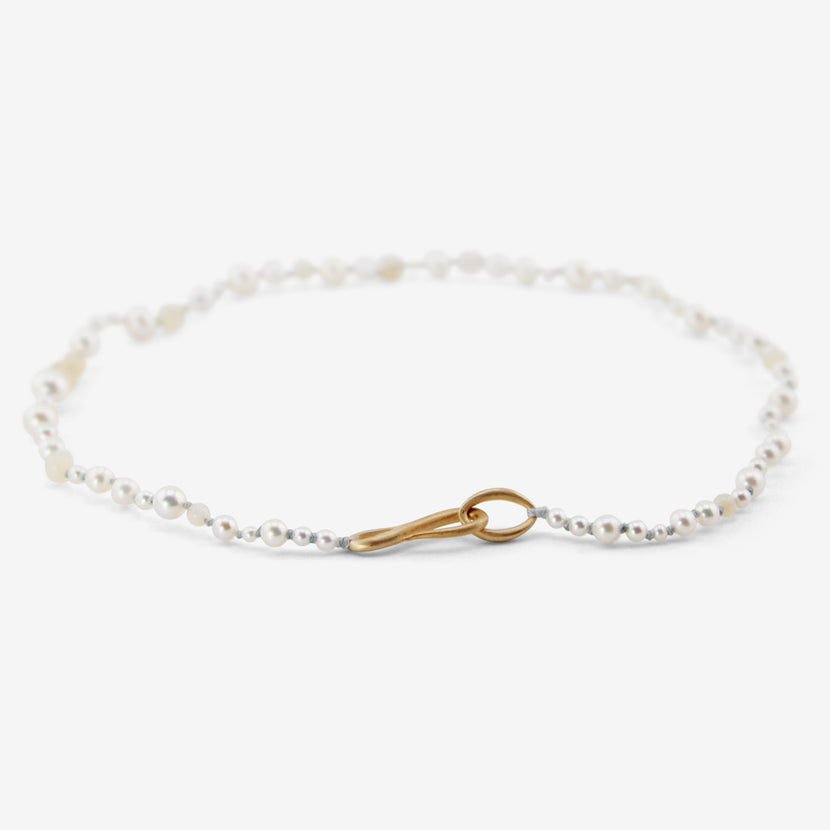 TED MUEHLING PEARL & OPAL CHOKER ON BLUE SILK THREAD WITH 10K CLASP