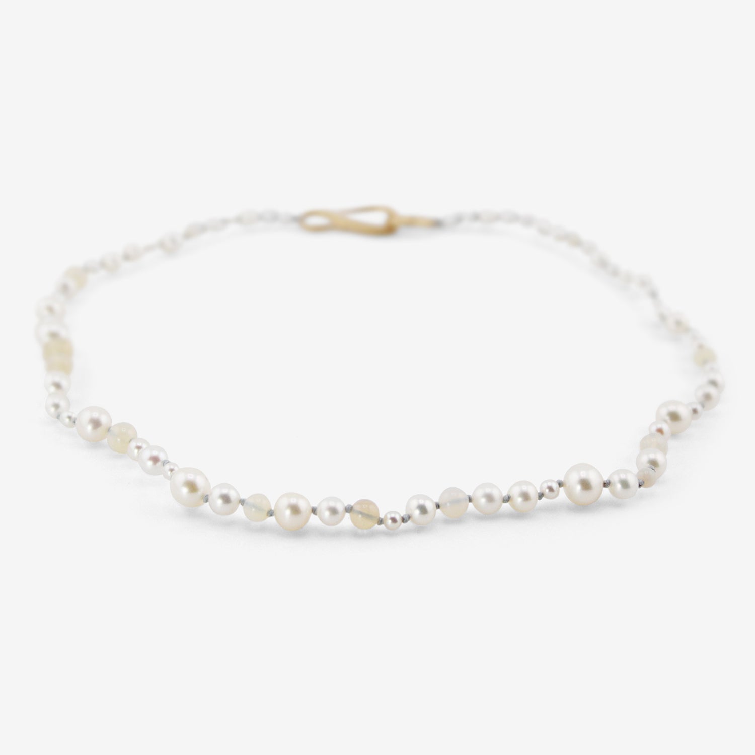 TED MUEHLING PEARL & OPAL CHOKER ON BLUE SILK THREAD WITH 10K CLASP