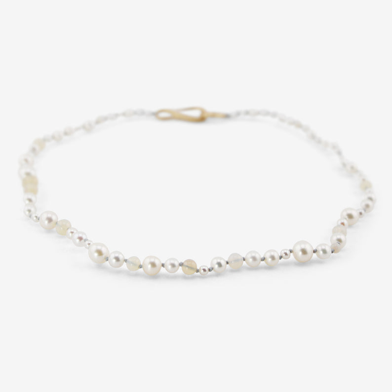 TED MUEHLING PEARL & OPAL CHOKER ON BLUE SILK THREAD WITH 10K CLASP