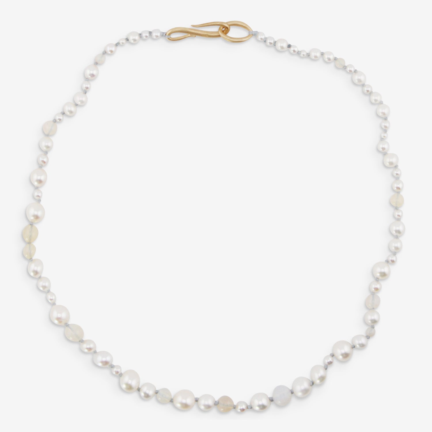 TED MUEHLING PEARL & OPAL CHOKER ON BLUE SILK THREAD WITH 10K CLASP
