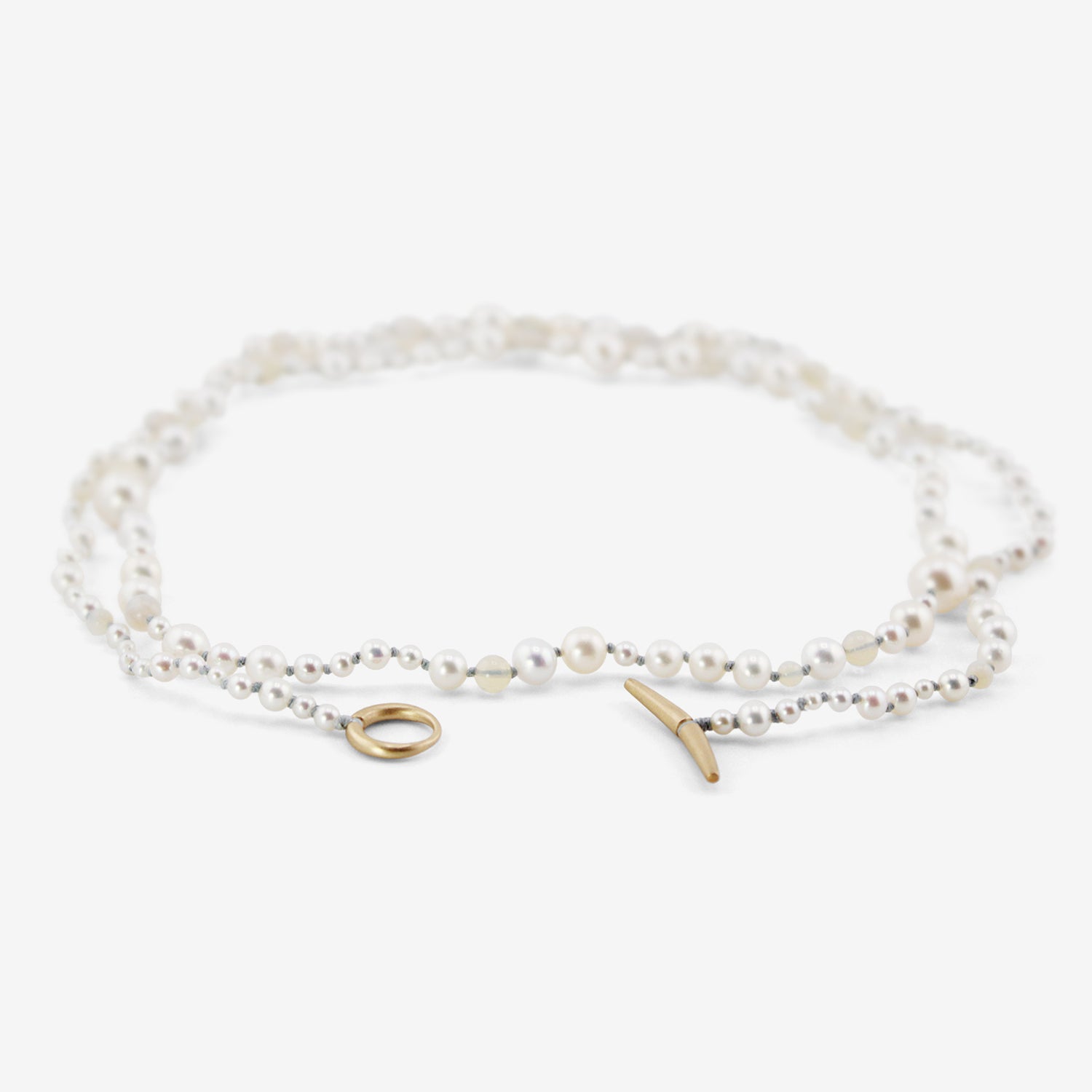 TED MUEHLING 10K PEARL & OPAL NECKLACE ON BLUE SILK THREAD