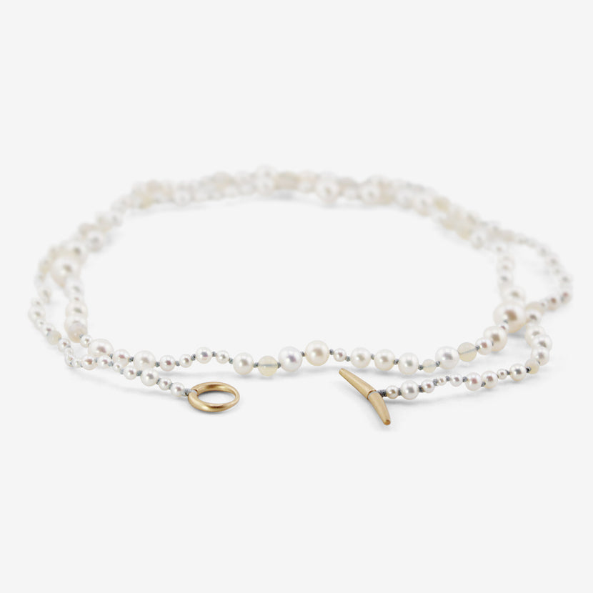 TED MUEHLING 10K PEARL & OPAL NECKLACE ON BLUE SILK THREAD
