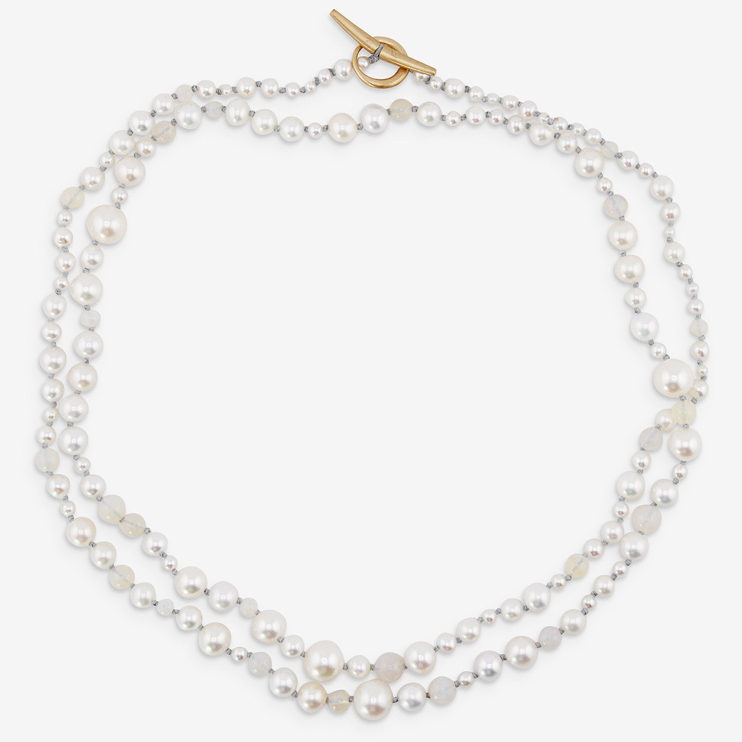 TED MUEHLING 10K PEARL & OPAL NECKLACE ON BLUE SILK THREAD