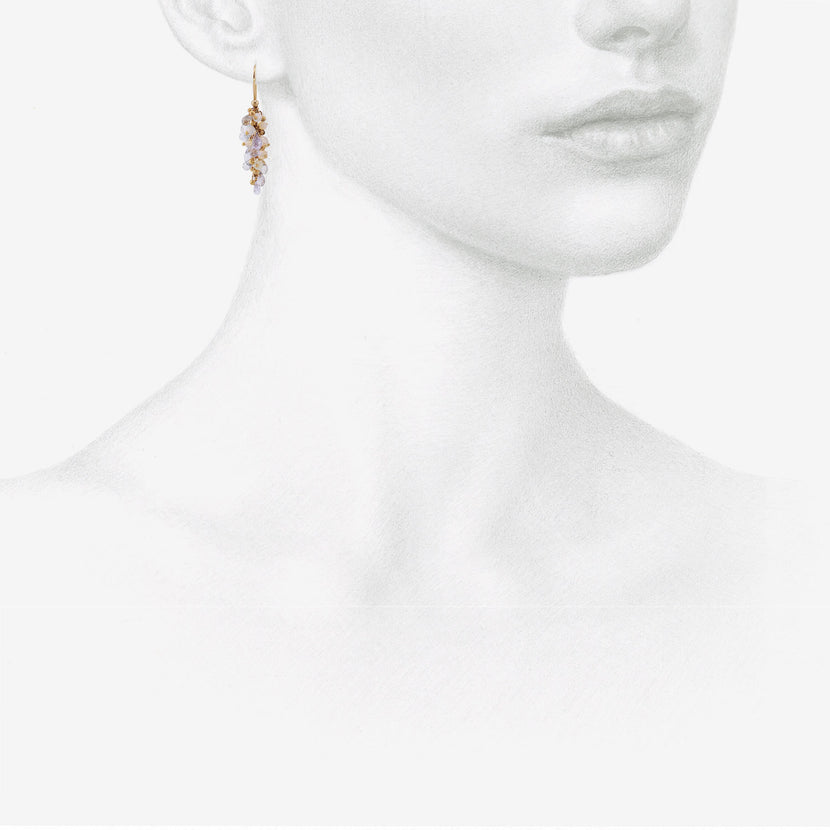 TED MUEHLING 14K & SAPPHIRE SMALL PUSSYWILLOW EARRINGS WITH OPAL