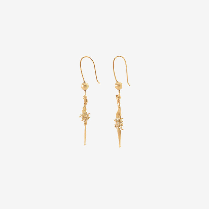 TED MUEHLING 14K SMALL SEAWEED EARRINGS WITH KESHI PEARLS & DIAMONDS