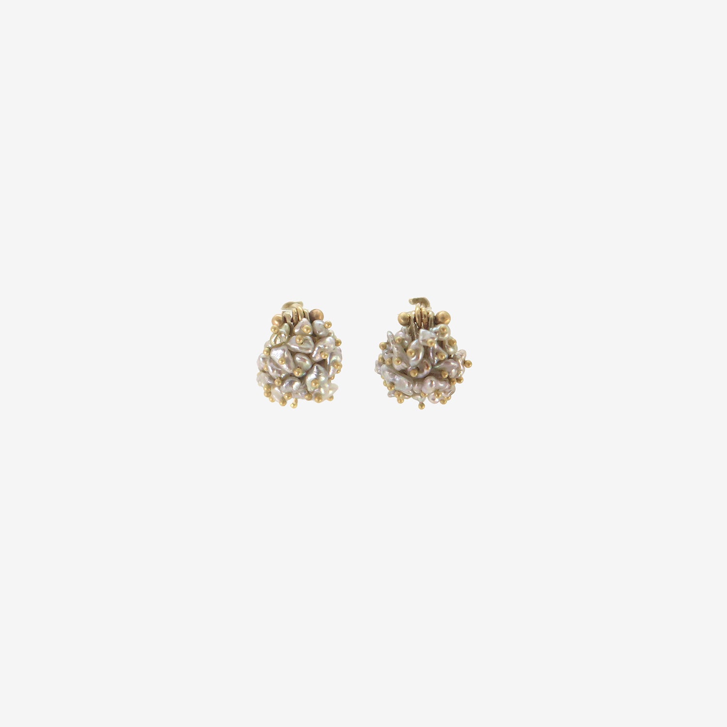 TED MUEHLING 18K WHITE GOLD & KESHI PEARL BASKET EARRINGS