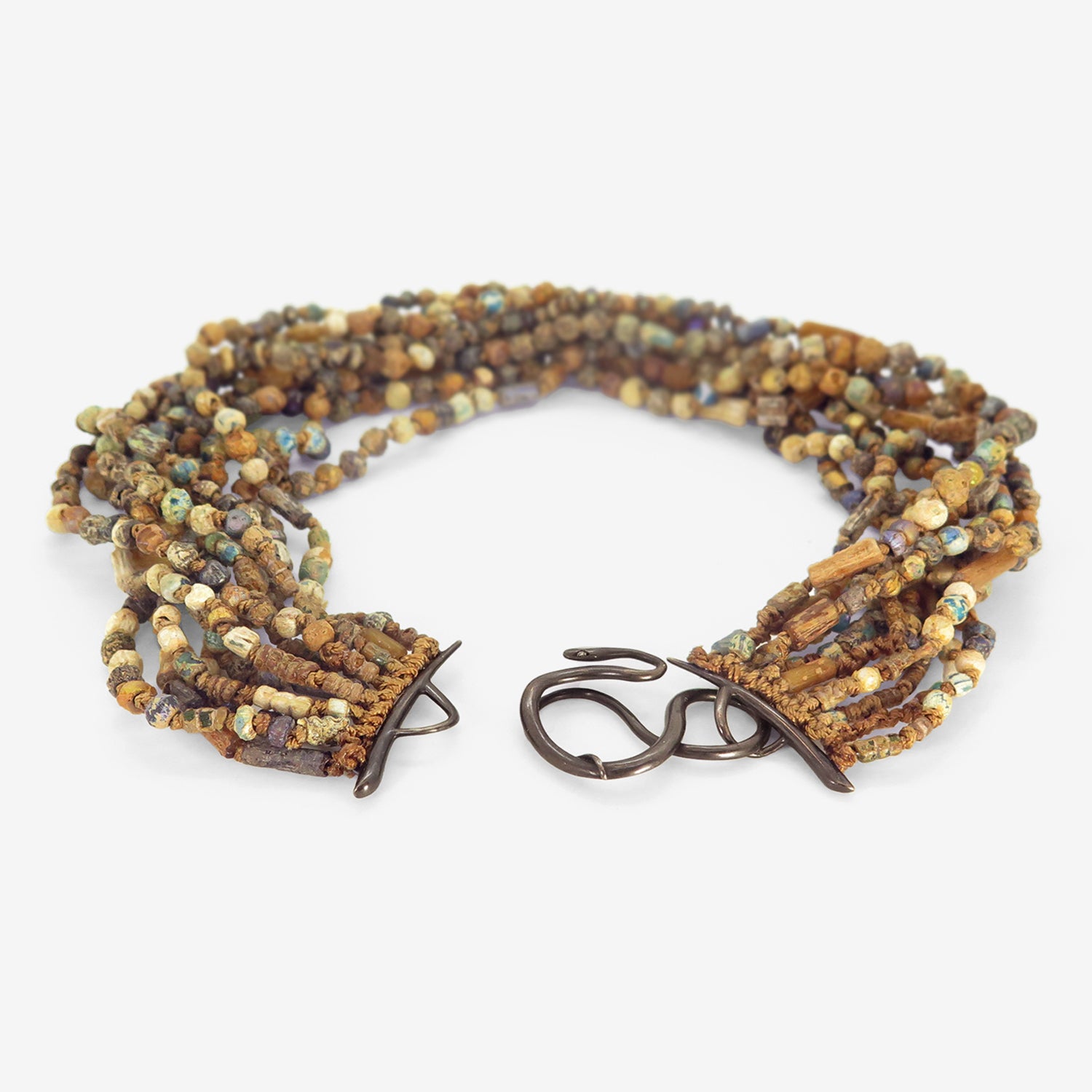 GABRIELLA KISS OXIDIZED BRONZE & ANCIENT GLASS BEAD SNAKE IN THE GRASS NECKLACE