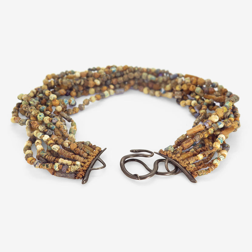 GABRIELLA KISS OXIDIZED BRONZE & ANCIENT GLASS BEAD SNAKE IN THE GRASS NECKLACE