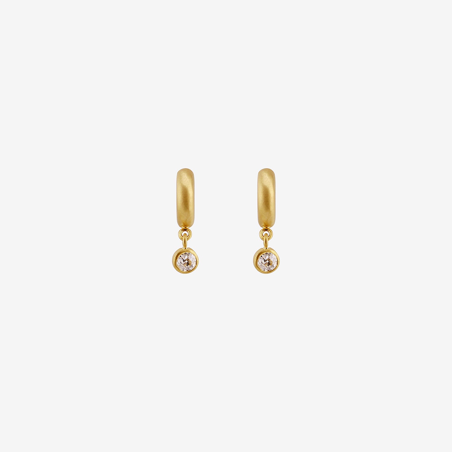 DARIUS 18K 6.5MM SIGNATURE HOOPS WITH OLD MINE CUT DIAMOND DROPS, .45CT