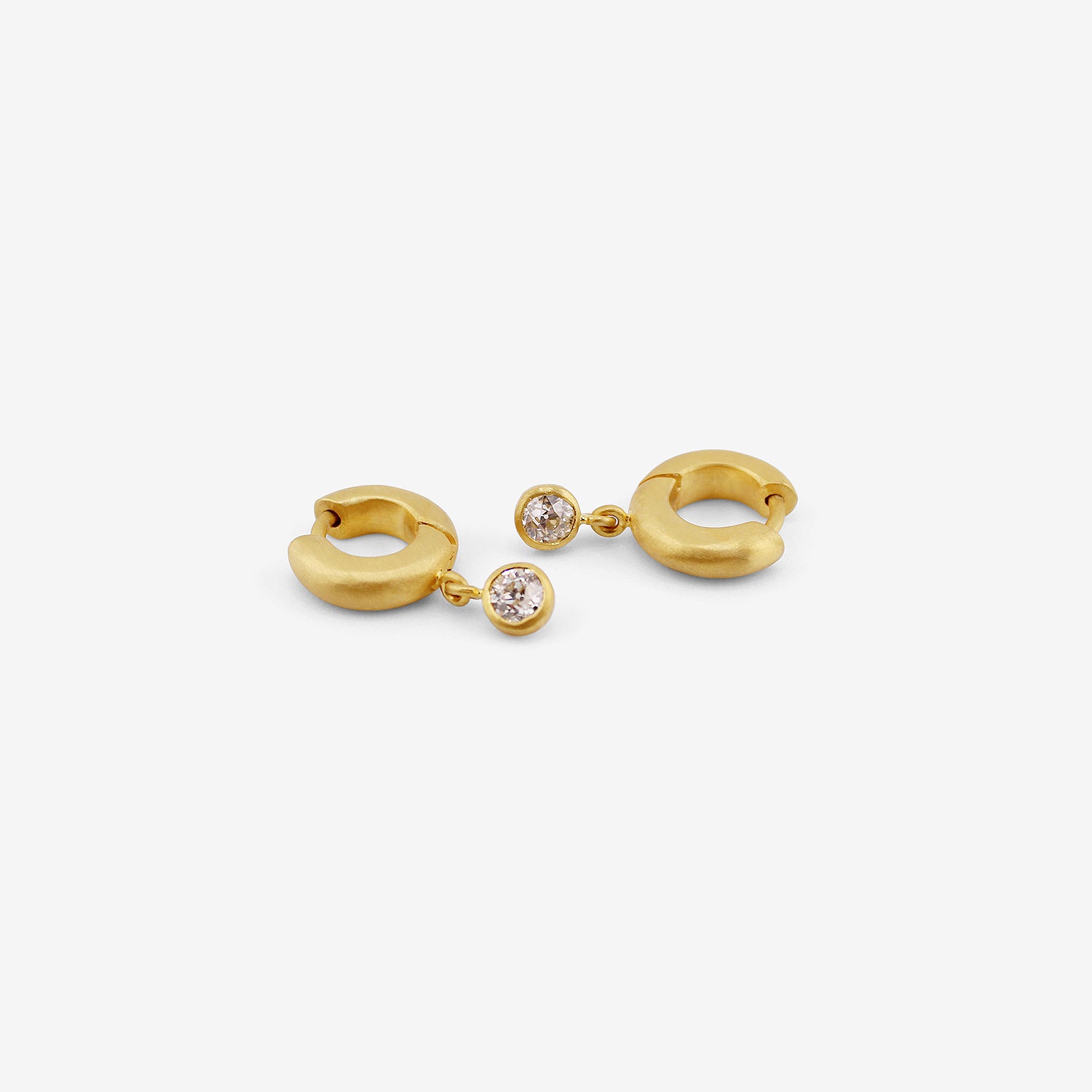 DARIUS 18K 6.5MM SIGNATURE HOOPS WITH OLD MINE CUT DIAMOND DROPS, .45CT