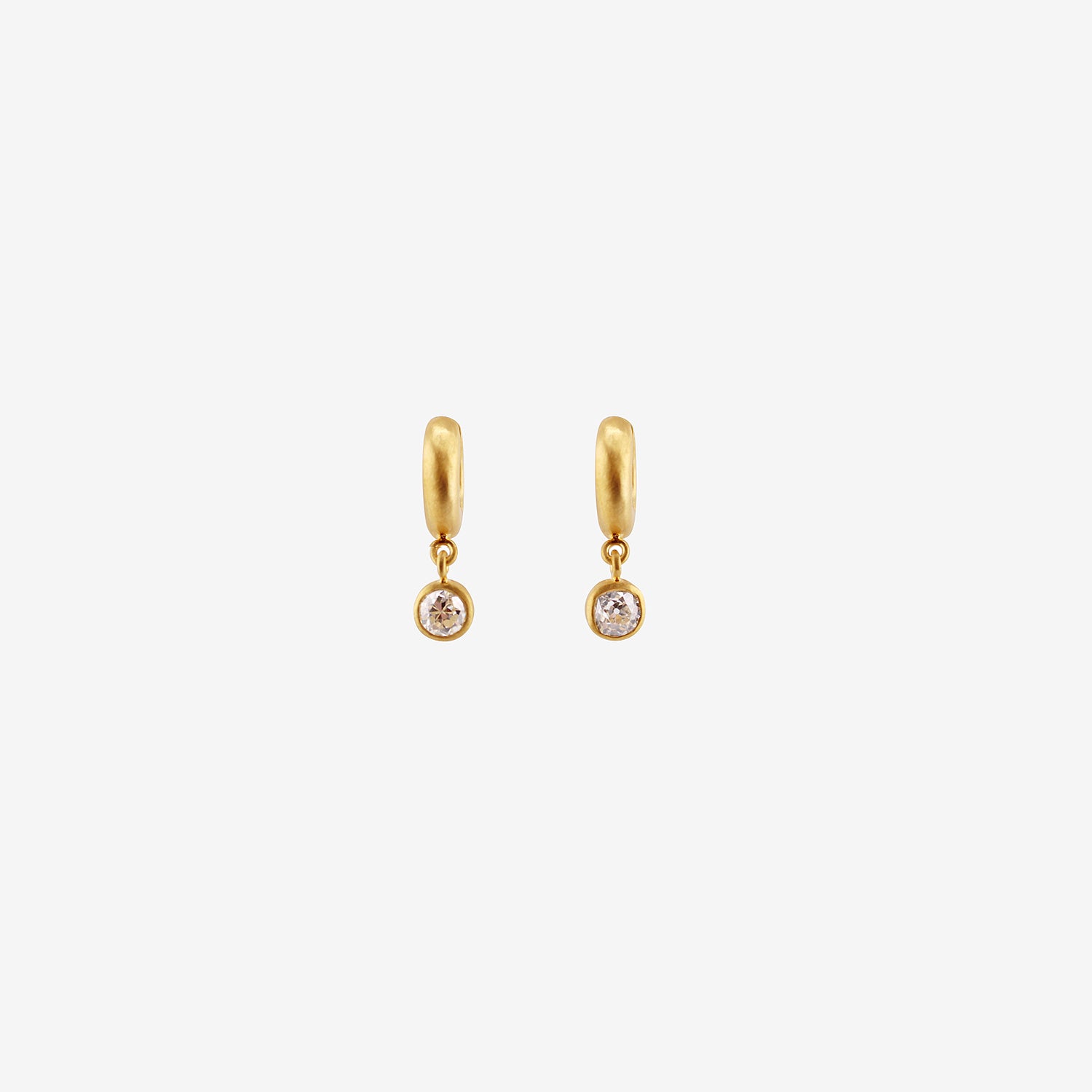 DARIUS 18K 6.5MM SIGNATURE HOOPS WITH OLD MINE CUT CHAMPAGNE DIAMOND DROPS, .77CT
