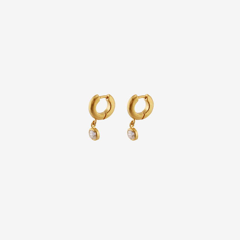DARIUS 18K 6.5MM SIGNATURE HOOPS WITH OLD MINE CUT CHAMPAGNE DIAMOND DROPS, .77CT