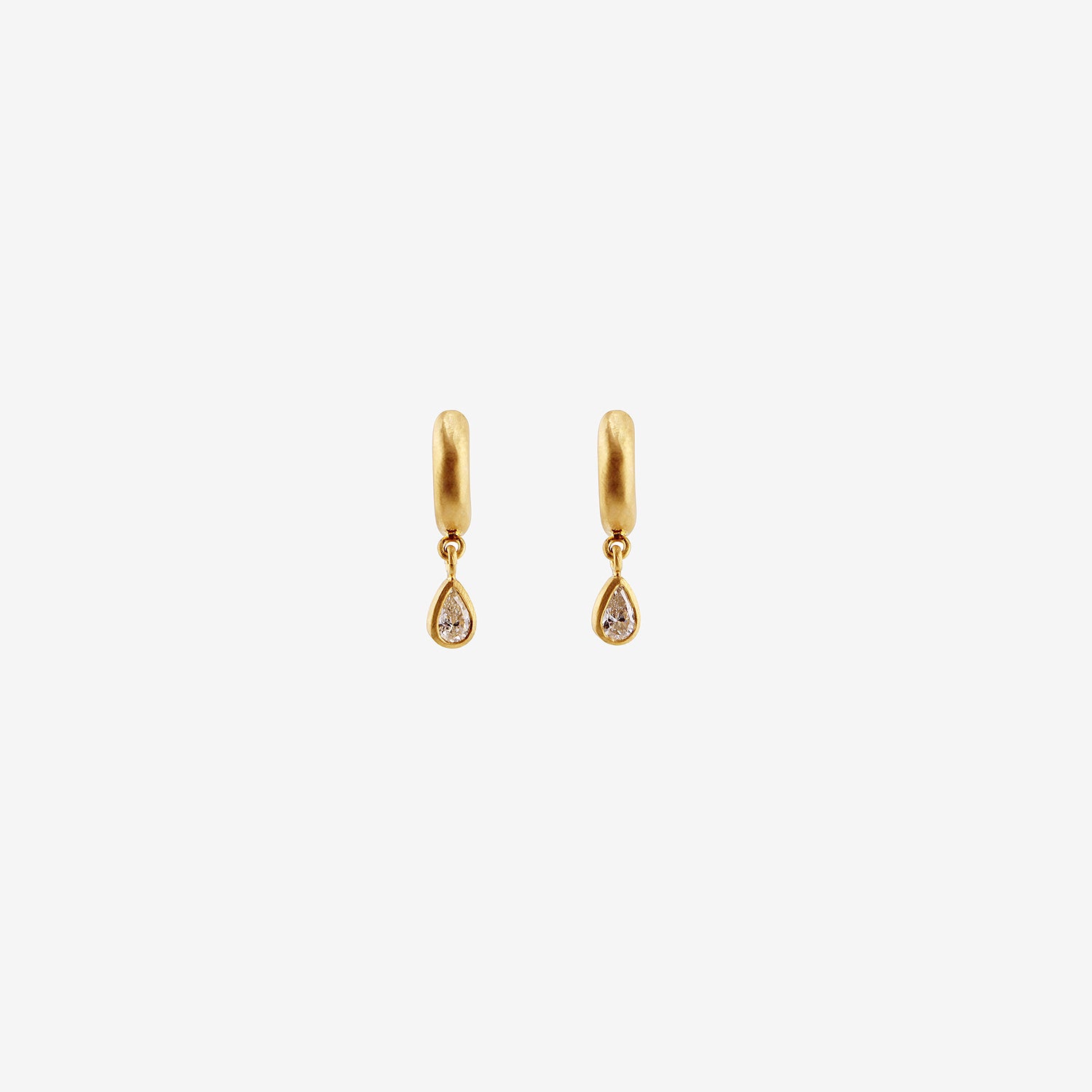DARIUS 18K 6.5MM SIGNATURE HOOPS WITH PEAR-SHAPED DIAMOND DROPS, .39CT