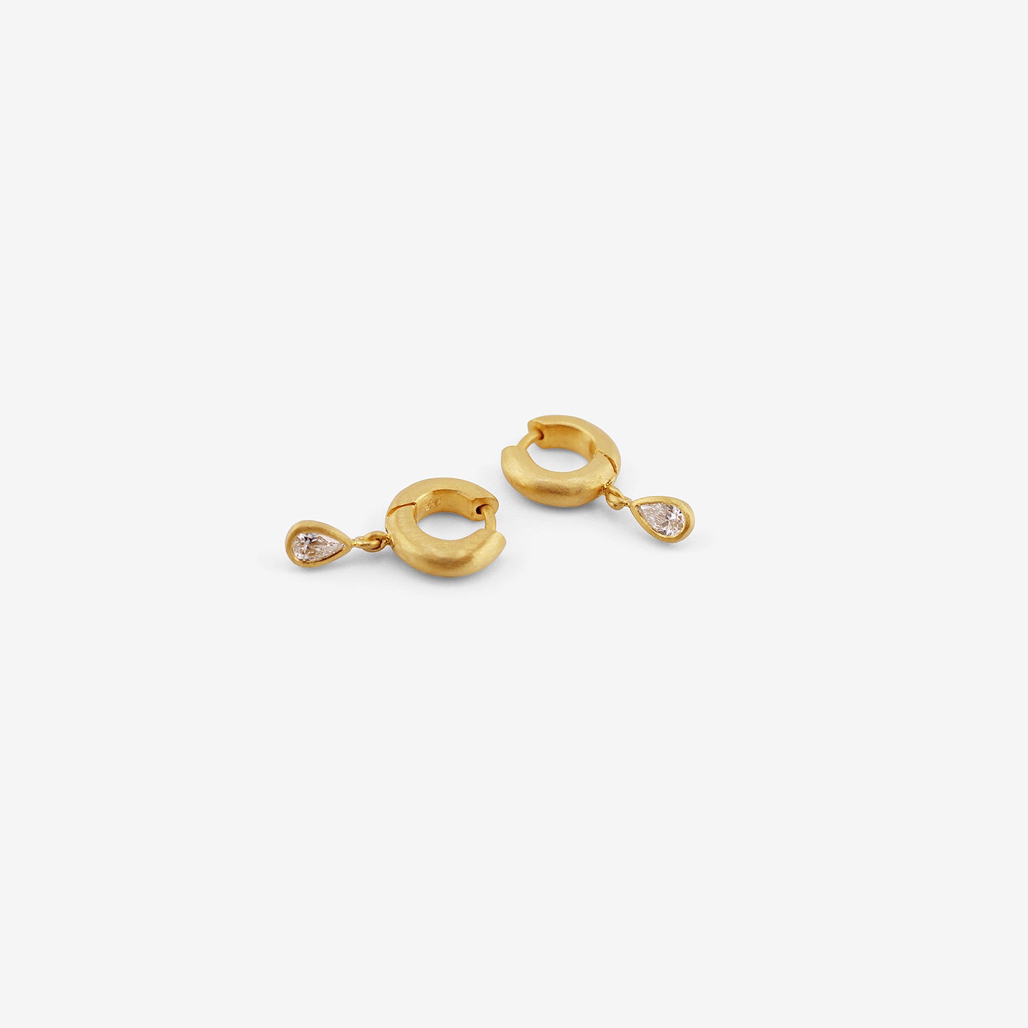 DARIUS 18K 6.5MM SIGNATURE HOOPS WITH PEAR-SHAPED DIAMOND DROPS, .39CT