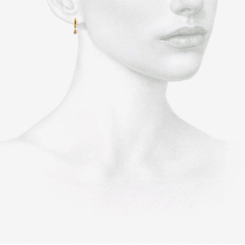 DARIUS 18K 6.5MM SIGNATURE HOOPS WITH PEAR-SHAPED DIAMOND DROPS, .39CT