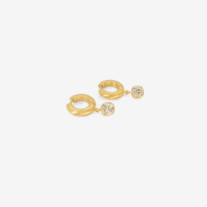 DARIUS 18K 8MM SIGNATURE HOOPS WITH CUSHION-CUT DIAMOND DROPS, 1.55CT