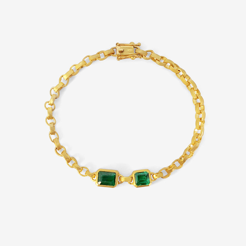 DARIUS 18K DOUBLE EMERALD CHAIN BRACELET, 3.12ct