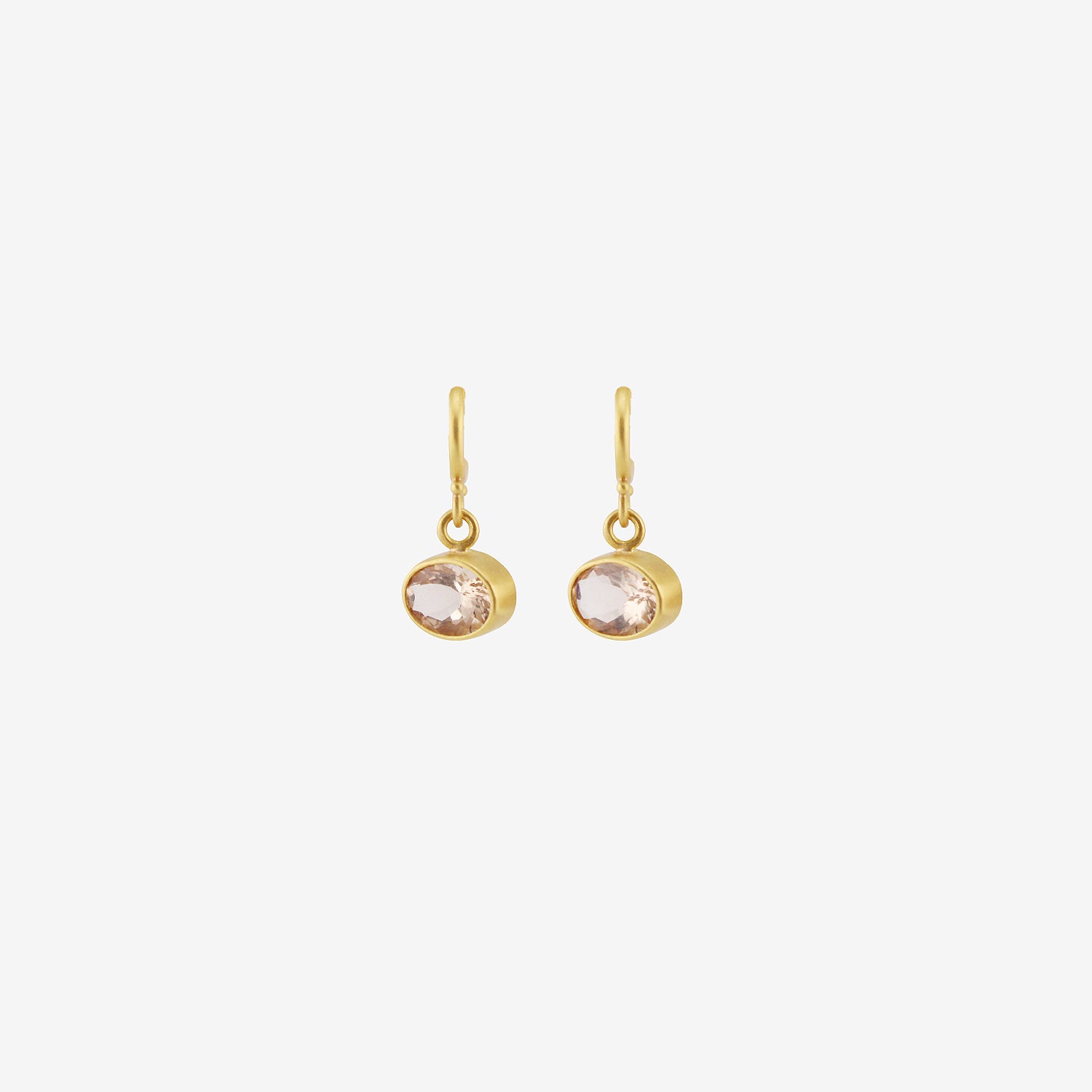 DENISE BETESH 22K & CHAMPAGNE MORGANITE EARRINGS ON POSTED HALF HOOPS, 3.01CT