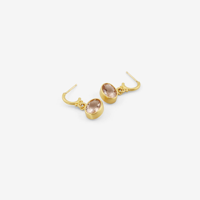DENISE BETESH 22K & CHAMPAGNE MORGANITE EARRINGS ON POSTED HALF HOOPS, 3.01CT