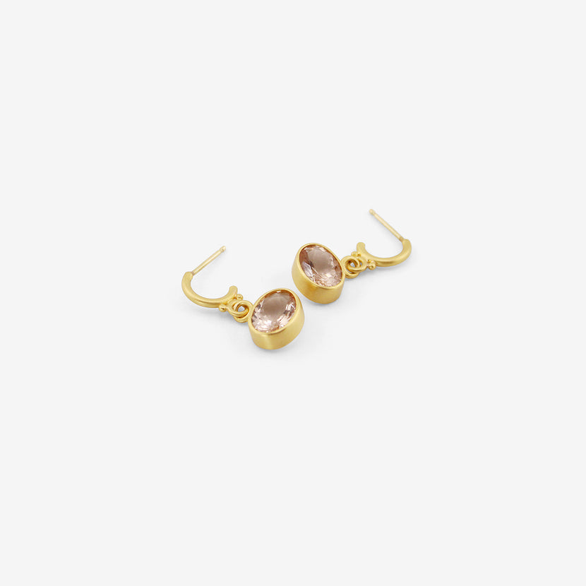DENISE BETESH 22K & CHAMPAGNE MORGANITE EARRINGS ON POSTED HALF HOOPS, 3.01CT