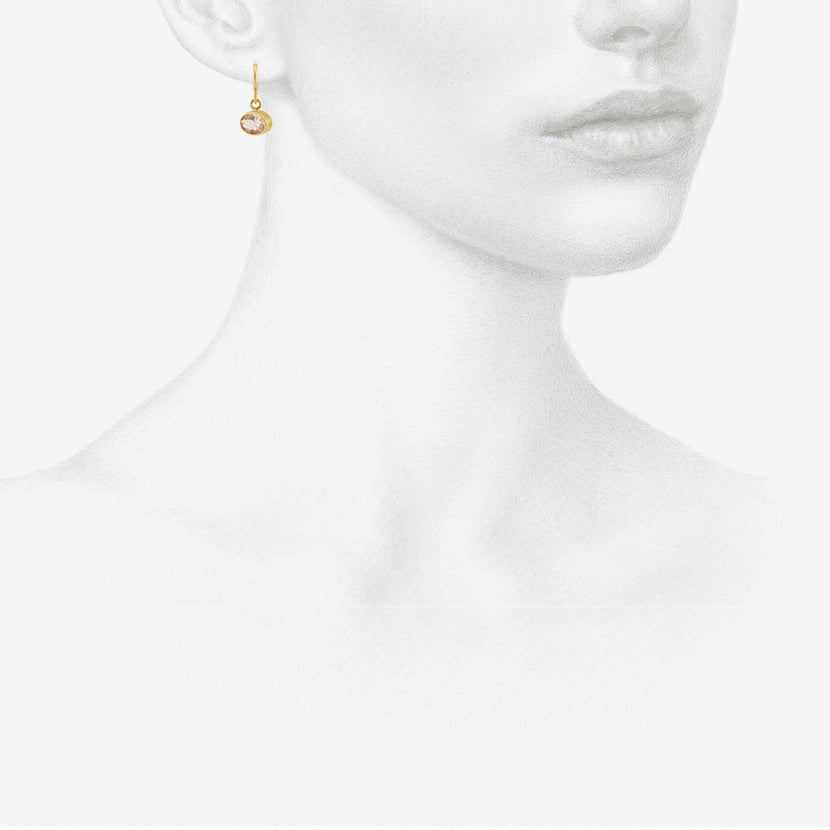DENISE BETESH 22K & CHAMPAGNE MORGANITE EARRINGS ON POSTED HALF HOOPS, 3.01CT