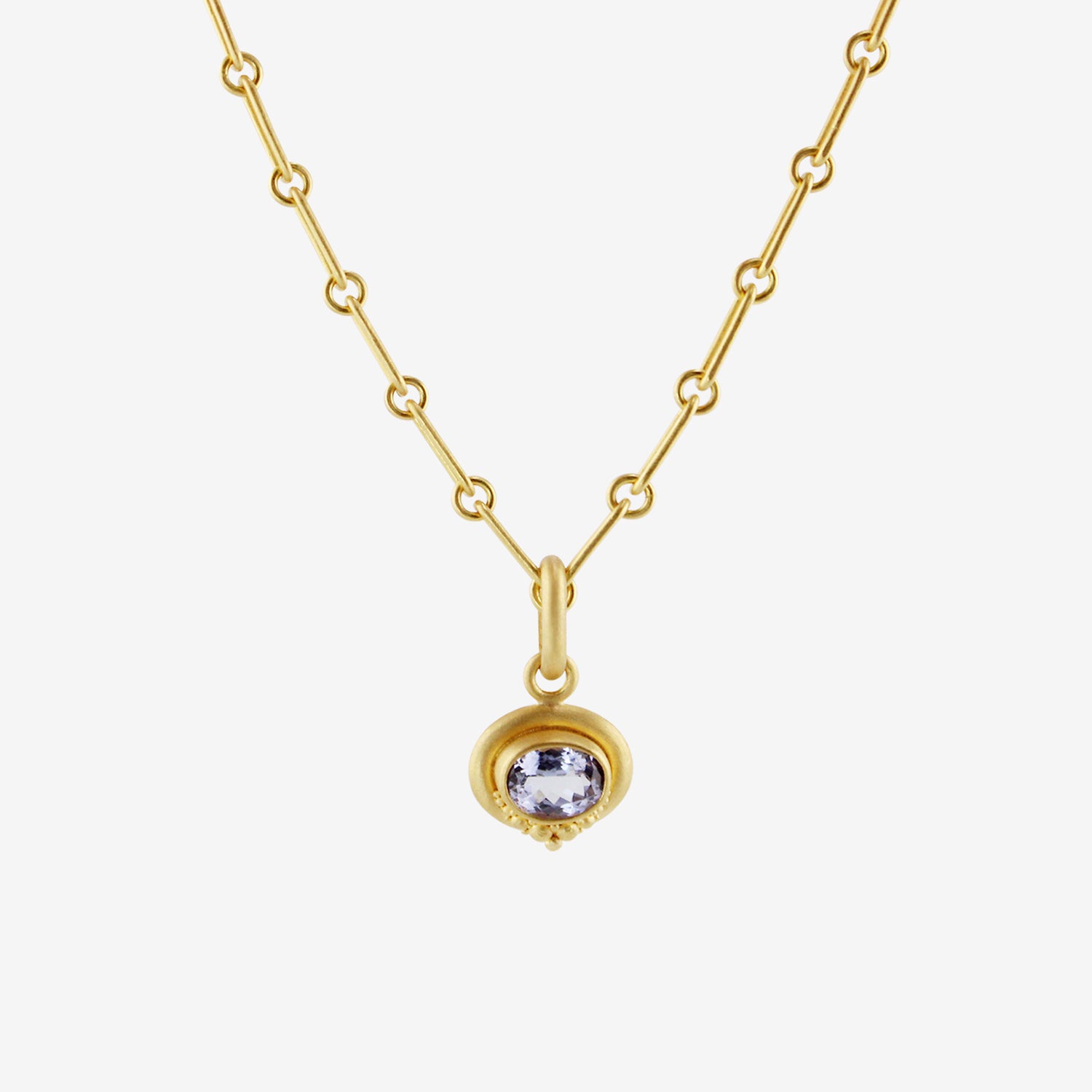 DENISE BETESH 22K & OVAL BLUE GREY SPINEL PENDANT WITH GRANULATION CLUSTER, 1.56CT