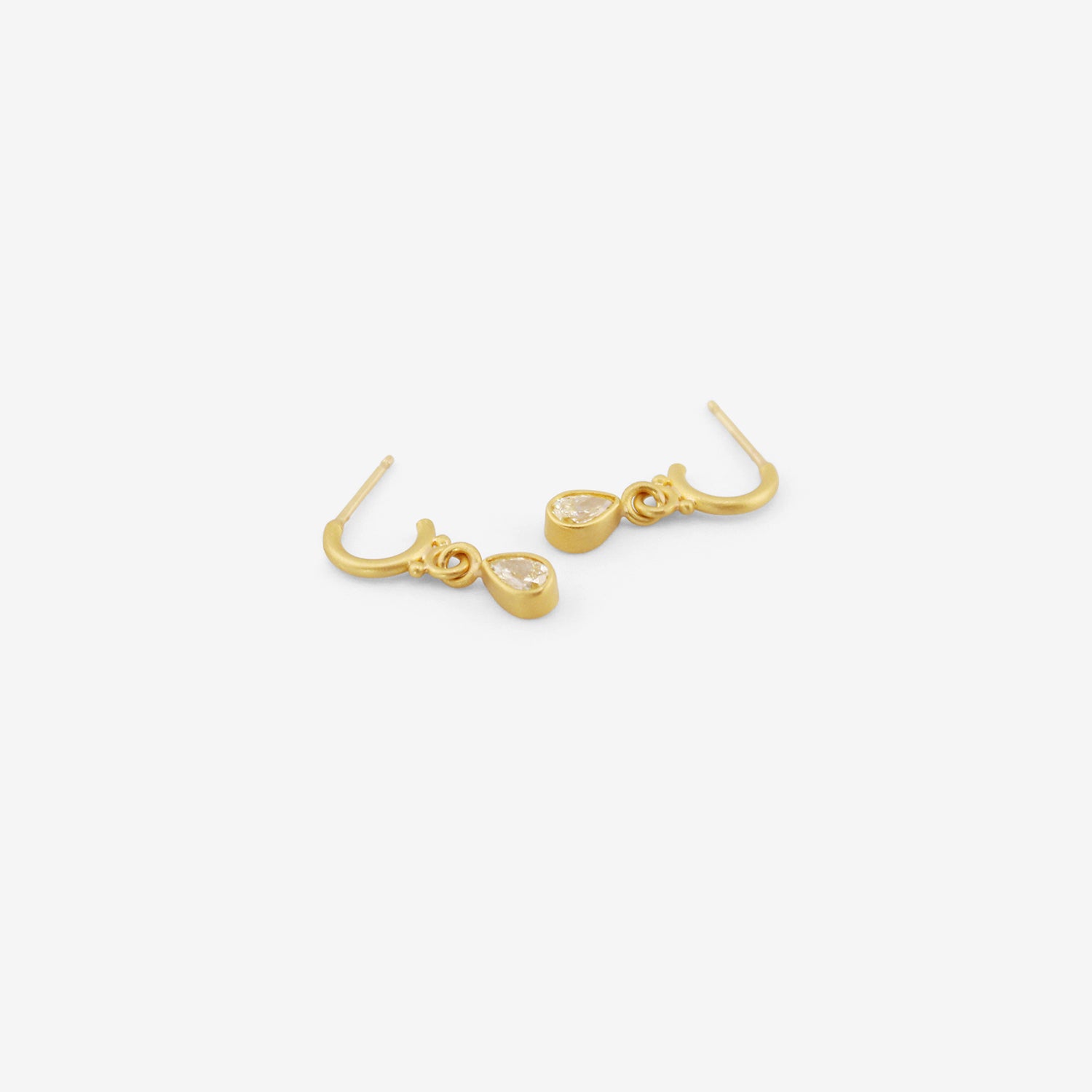 DENISE BETESH 22K & PEAR-SHAPED DIAMOND EARRINGS ON POSTED HALF HOOPS, .56CT