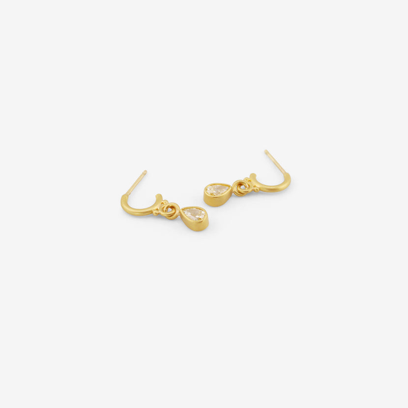 DENISE BETESH 22K & PEAR-SHAPED DIAMOND EARRINGS ON POSTED HALF HOOPS, .56CT