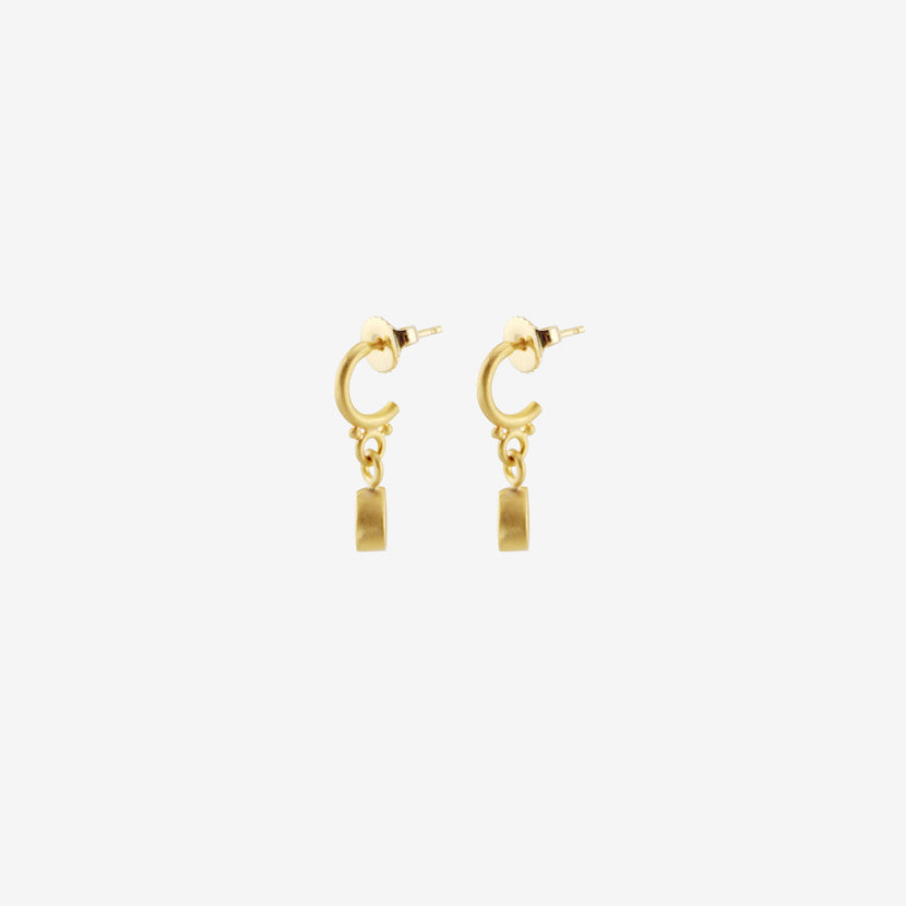 DENISE BETESH 22K & PEAR-SHAPED DIAMOND EARRINGS ON POSTED HALF HOOPS, .56CT