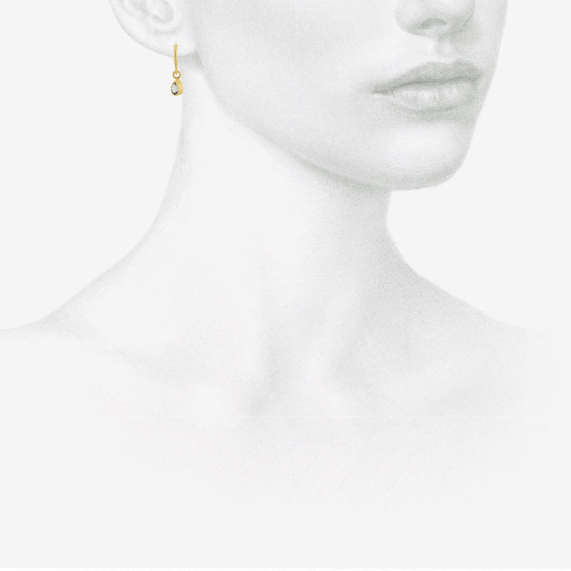 DENISE BETESH 22K & PEAR-SHAPED BLUE SPINEL EARRINGS ON POSTED HALF HOOPS, .73CT