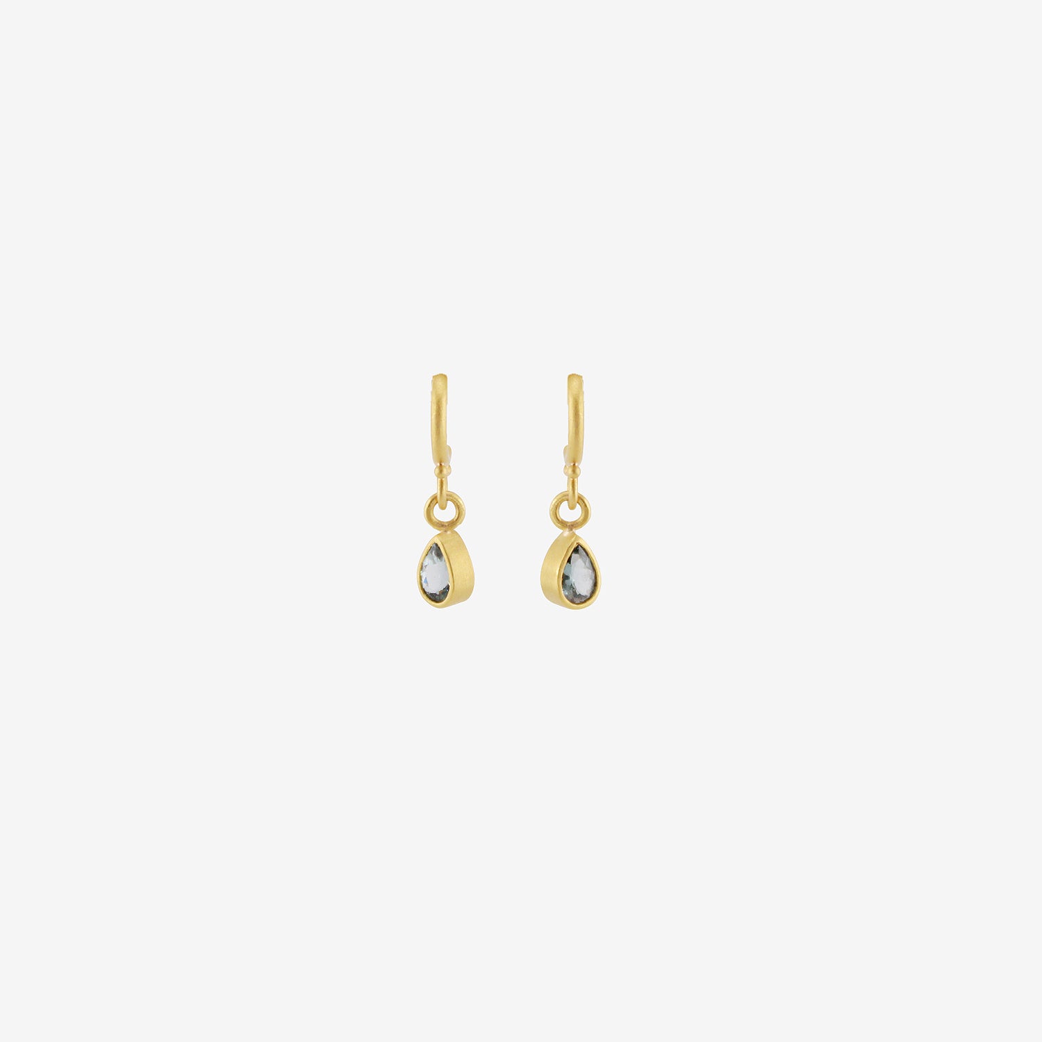 DENISE BETESH 22K & PEAR-SHAPED BLUE SPINEL EARRINGS ON POSTED HALF HOOPS, .73CT