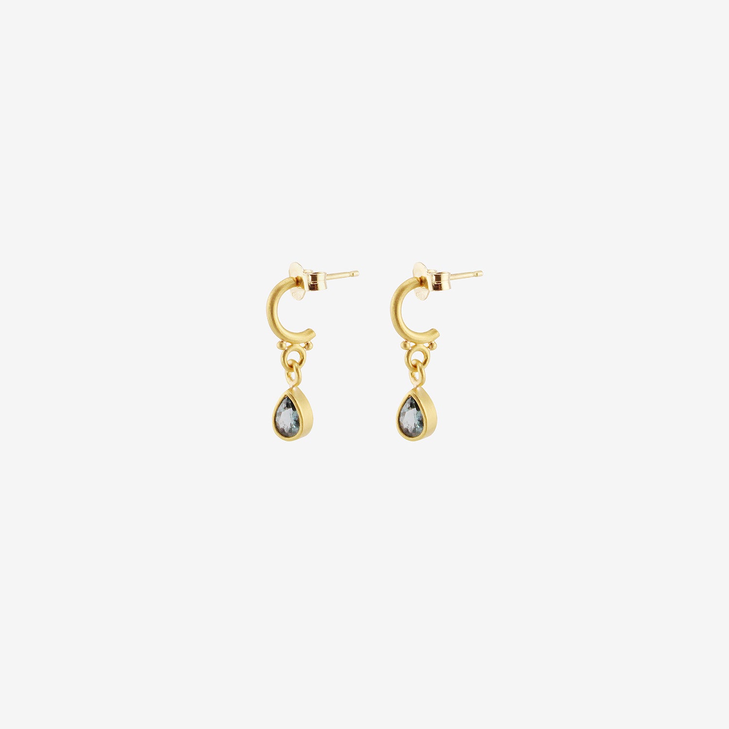 DENISE BETESH 22K & PEAR-SHAPED BLUE SPINEL EARRINGS ON POSTED HALF HOOPS, .73CT