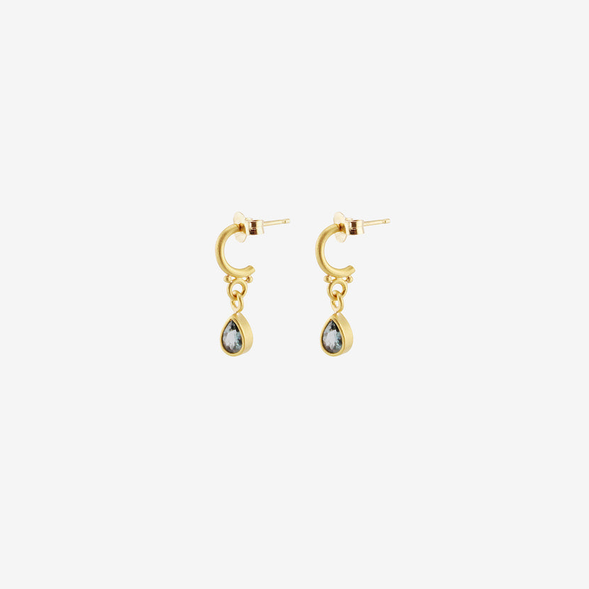 DENISE BETESH 22K & PEAR-SHAPED BLUE SPINEL EARRINGS ON POSTED HALF HOOPS, .73CT