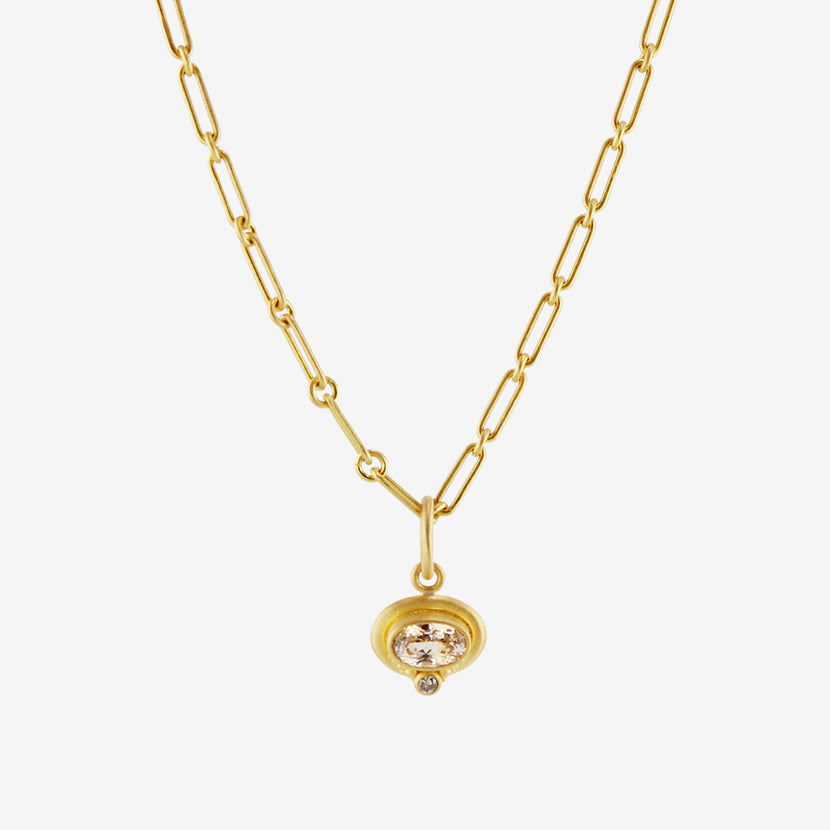 DENISE BETESH 22K & OVAL YELLOW SAPPHIRE PENDANT WITH DIAMOND