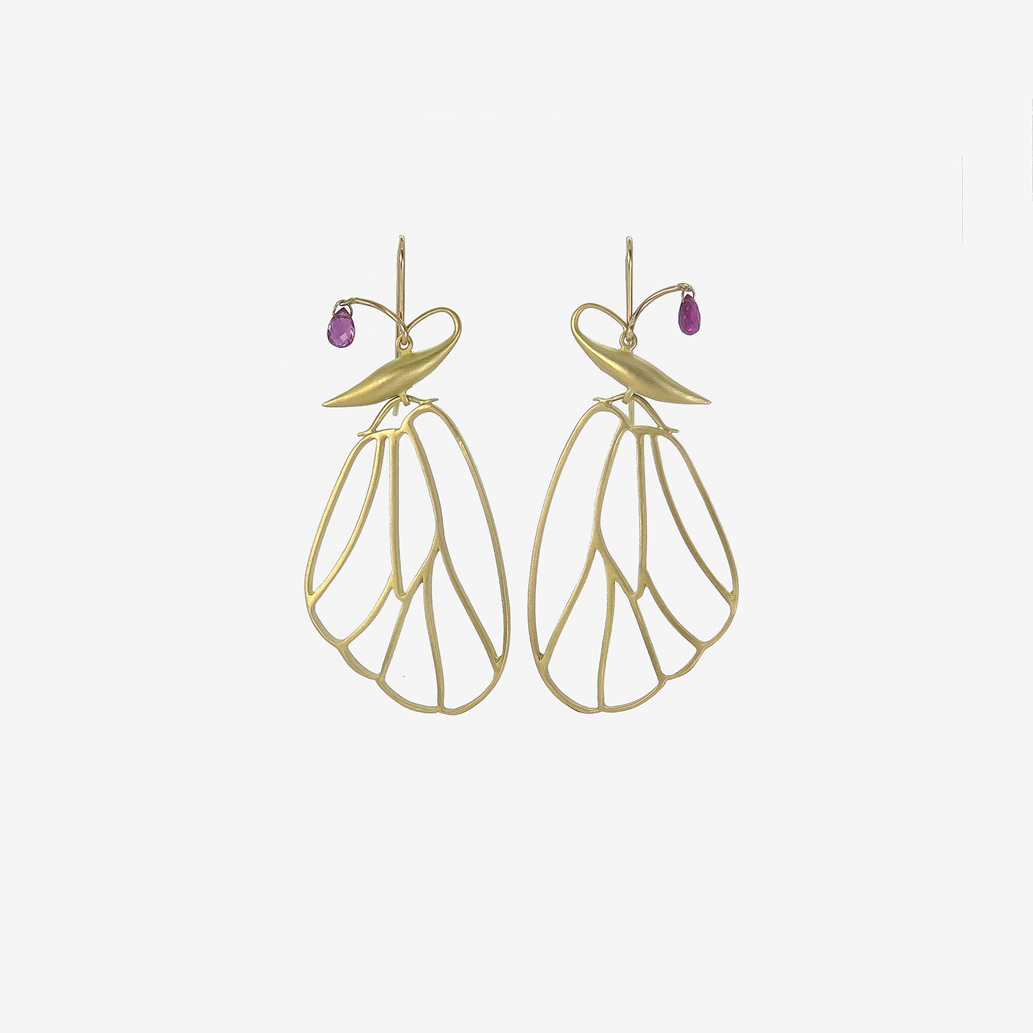 GABRIELLA KISS 18K BUTTERFLY CELL WINGS WITH RUBY BRIOLETTES